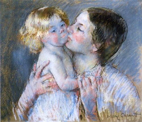 Mary Cassatt, A Kiss for Baby Anne (no. 3), pastel, 43.2 x 64.8 cm. Public domain. wikiart.org
