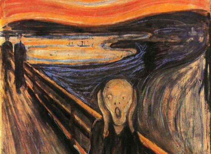 Edvard Munch, The Scream, oil, tempera and pastel on cardboard, 91 x 73 cm, National Gallery of Norway. Created: January 1,1893. Public domain. wikipedia.org