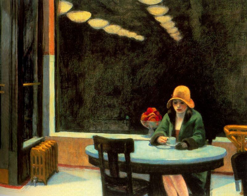 Edward Hopper, Automat, oil on canvas, 71.4 x 91.4 cm. Public Domain