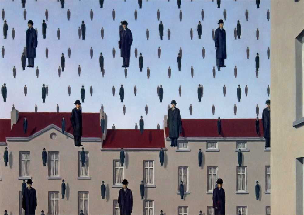 Rene Magritte, Golconda, oil painting, 1953.