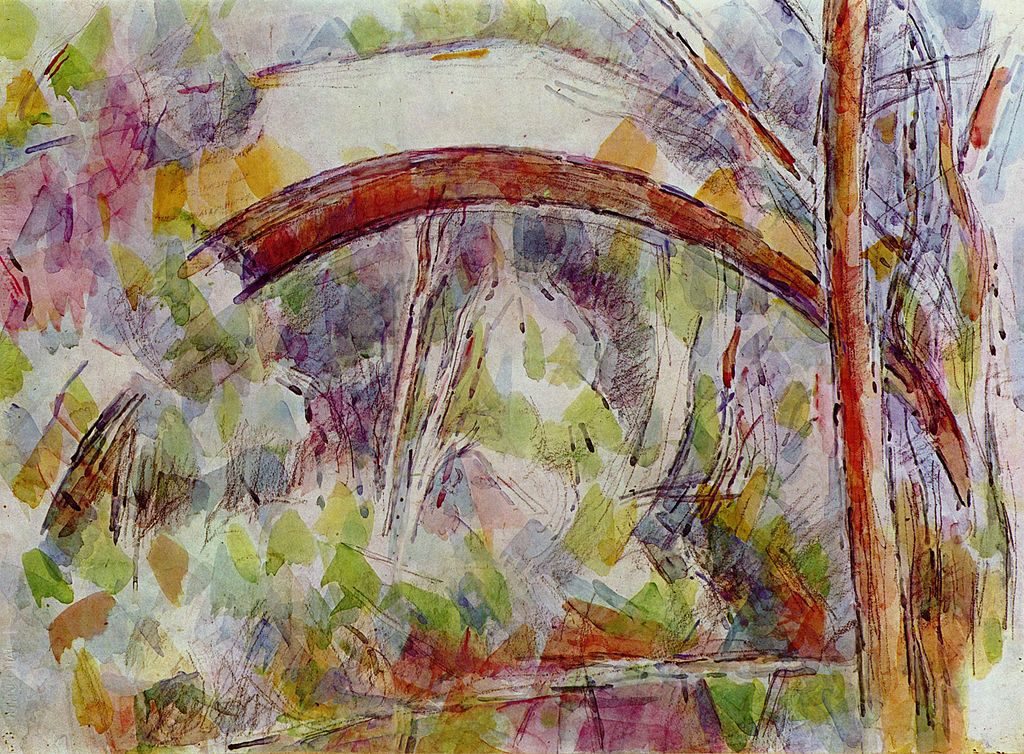Paul Cézanne, The Bridge of Trois-sautets, watercolor, 16.1" × 20.8".Public domain