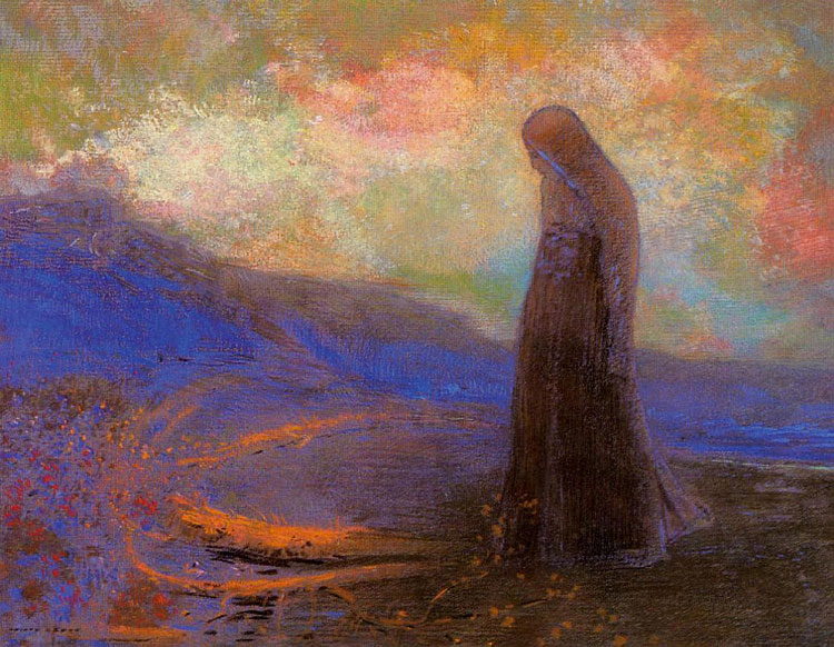Reflection (sometimes referred to as "Dream") by Odilon Redon in the style of Symbolism, pastel on paper. Photo: Public Domain.