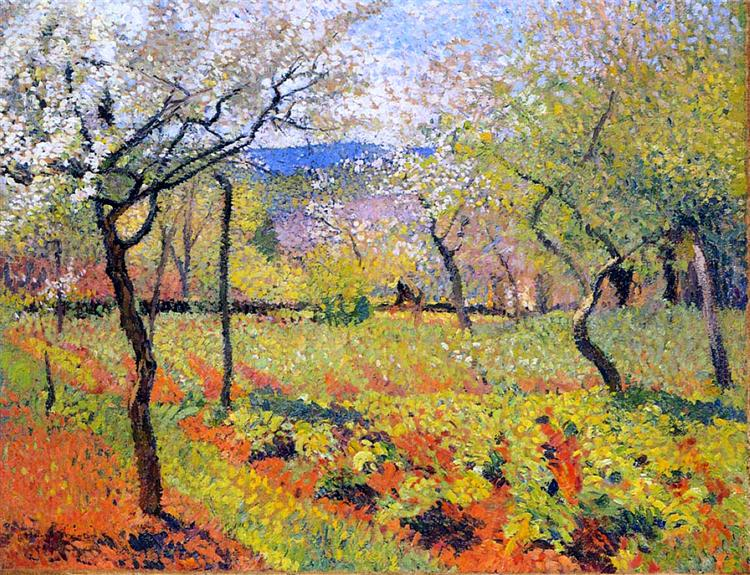 Flowering Garden in Spring, oil painting, created in 1920. Photo: Public domain.