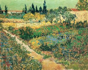 Garden with Flowers, oil on canvas, 91 x 72 cm, by Vincent van Gogh. Created in 1888; Arles, Bouches-du-Rhône, France. Photo: Public Domain.