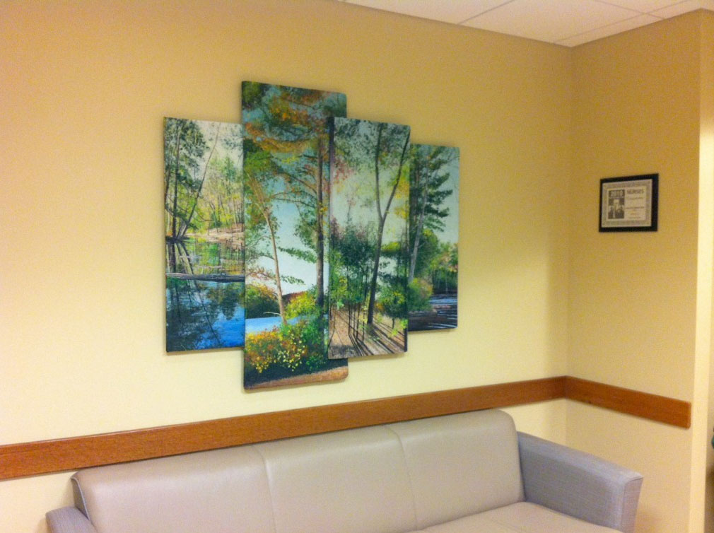 Meg Black, Through the Seasons Wall Relief, abaca and flax, pigment, 54” x 48”. Project for the waiting room of a healthcare facility commissioned by L’Attitude Gallery.