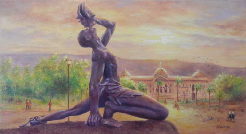 painting of statue in purple