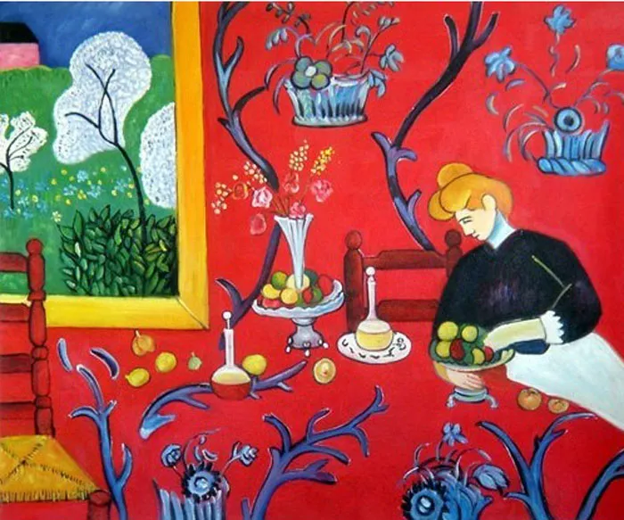 Henri Matisse, Dessert, Harmony in Red, oil painting, 70″ x 86″. Public domain