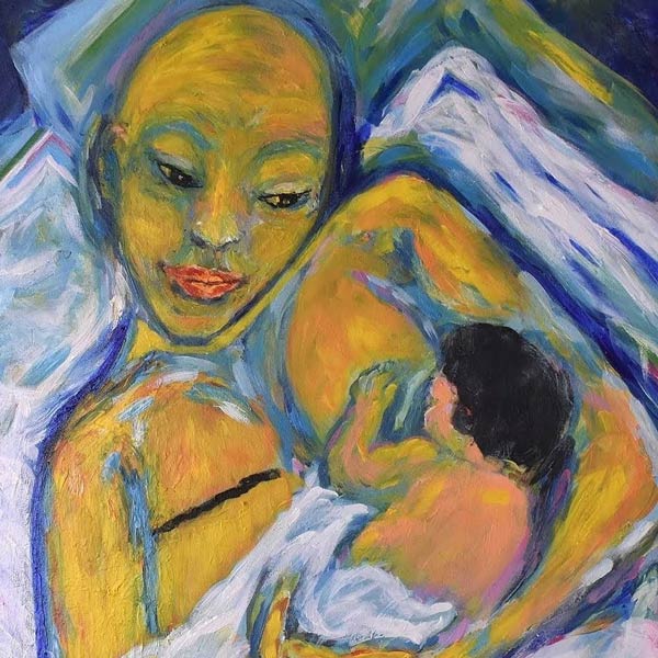 painting by Alino Ko of mother breastfeeding infant