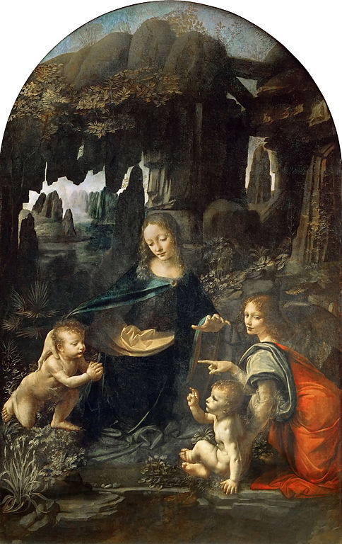 Leonardo da Vinci, Virgin of the Rocks, oil on canvas, 78.3" x 48". Created between 1483 and 1486. Musée du Louvre. Public domain. wikimedia.org