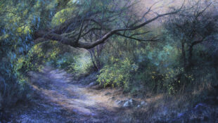 Sowburn Walkway, Maniototo Soft pastel on primed watercolour paper Italian frame, by Julie Greig