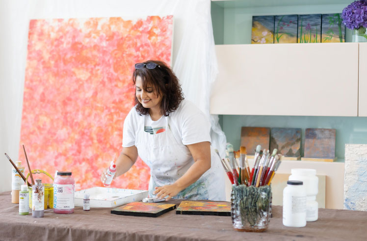 Artist Rajul Shah in her studio
