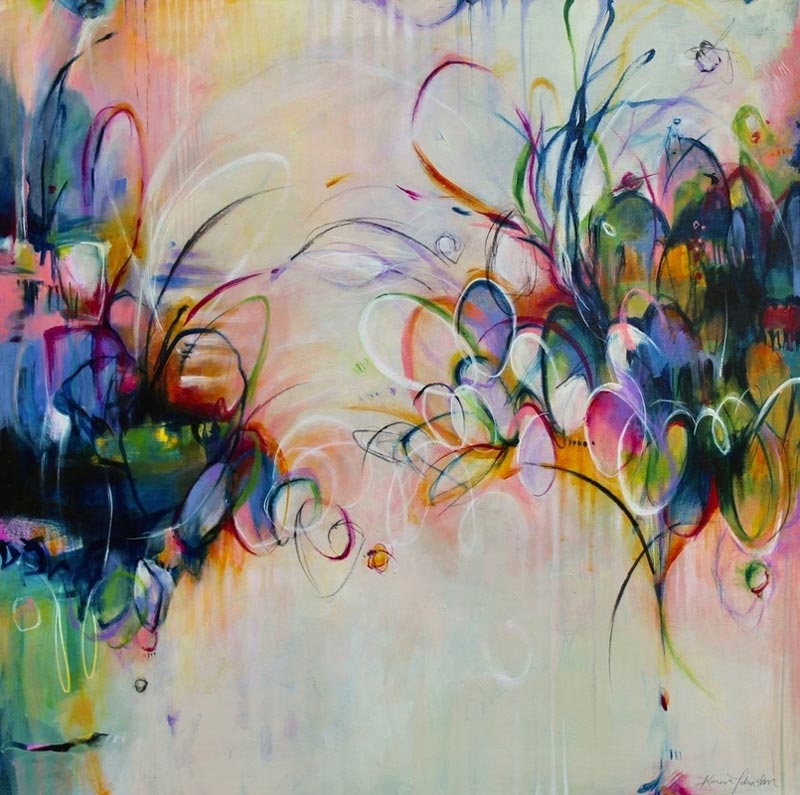 Wellspring, acrylic and mixed media on canvas, 36″ x 36″ by Karen Johnston
