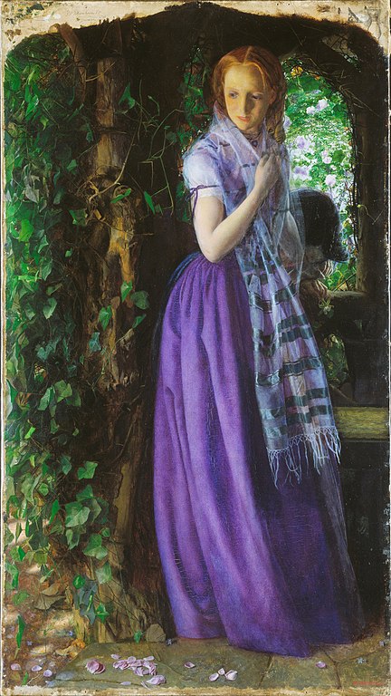 Arthur Hughes, April Love, oil on canvas, 35" x 19.48". Created circa 1855. Photo: Public Domain. in the U.S.