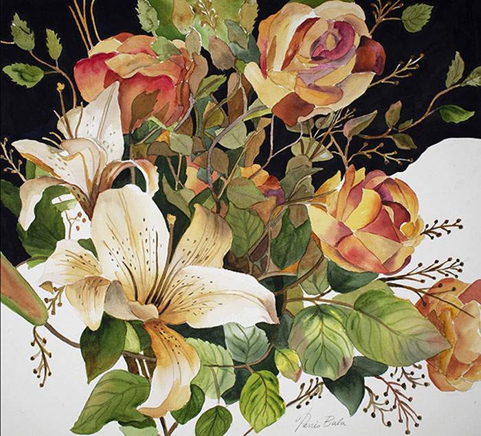 Roses and Lilies, watercolor, 16.5"x18.5"