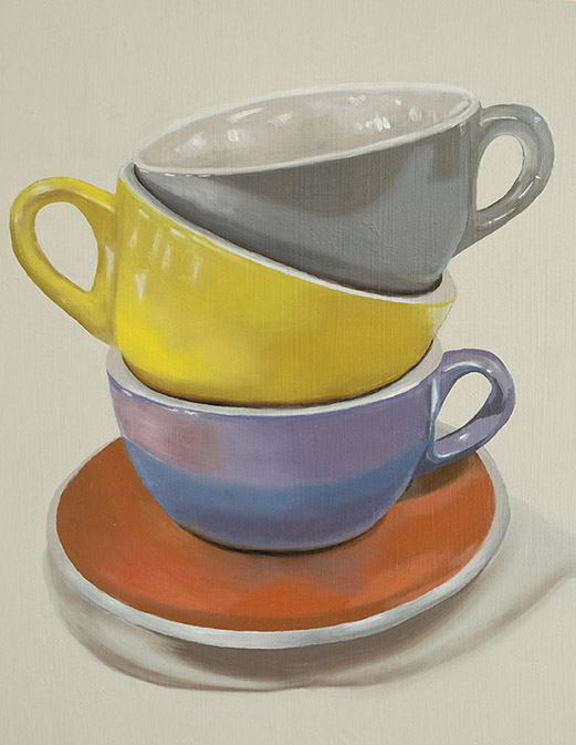 Cups of Coffee, oil paint on wood panel, 14" x 11"