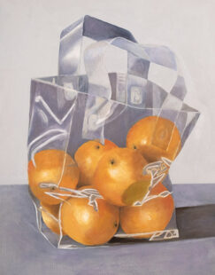 Plastic bag with Oranges, Oil on Wood Panel, 14" x 11"