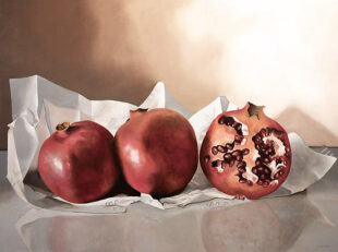 Pomegranates, oil painting on wood panel, 40" x 30" by Debora Levy