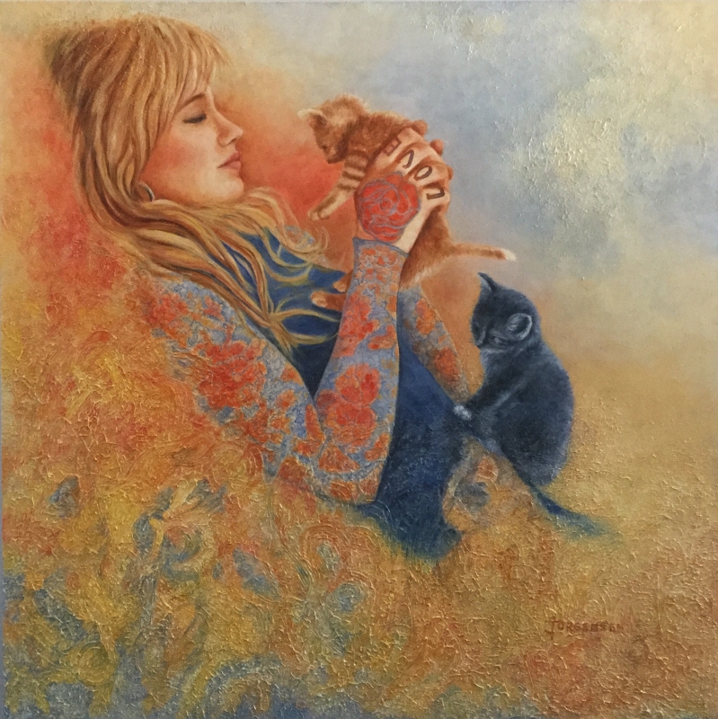 A Purrrfect Moment, oil on canvas, 36 x 36