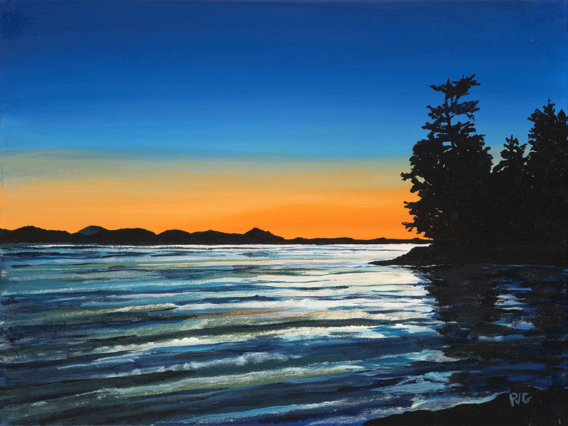 painting by Peter N. Van Giesen Sunset Blissful Peace. 24 x30 acrylic on canvas