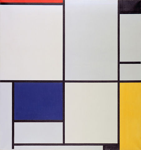 Piet Mondrian, Tableau I, oil on canvas, 40.5" x 39.3", 1921. Public domain.