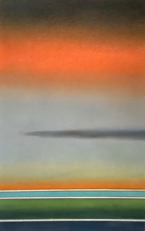 Poul Nielsen, Atmospheric Probabilities (Rojo), pastel on paper, 30” x 22”, 2024.