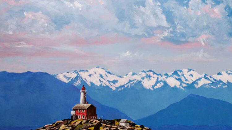 Fisgard Lighthouse, Olympic Mountains acrylic 20x24