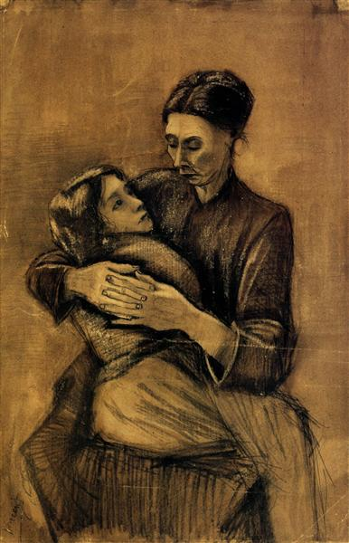 Vincent van Gogh, Woman with a Child on Her Lap, chalk, watercolor, paper, created in 1883.