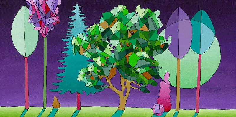 Forêt crépusculaire, (Twilight Forest) acrylic on canvas, 24" x 48"