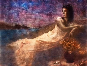 JUST A DREAM, mixed media/ oil printing/lithograpgy inks, 20" x 24"