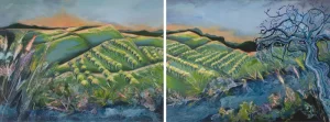 Sun Kissed, mixed media, diptych, 30" x 80"