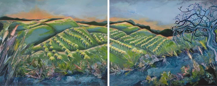 Sun Kissed, mixed media, diptych, 30" x 80"