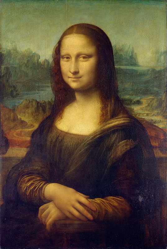 Mona Lisa, oil on poplar panel, 30.3" x 20.8". Current location Department of Paintings of the Louvre. Photo: Public Domain.