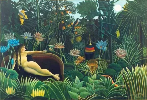 Henri Rousseau, The Dream (1910). Oil on canvas, 204.5 x 298.5 cm (80.5 x 117.5 in). Museum of Modern Art, New York City. Photo: Public Domain