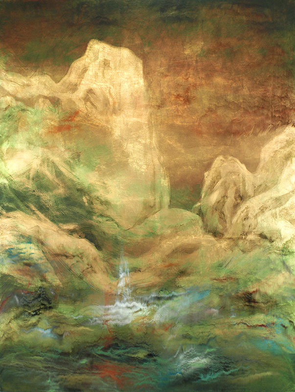 Emerald, acrylic and gold leaf on panel, 53" x 40"