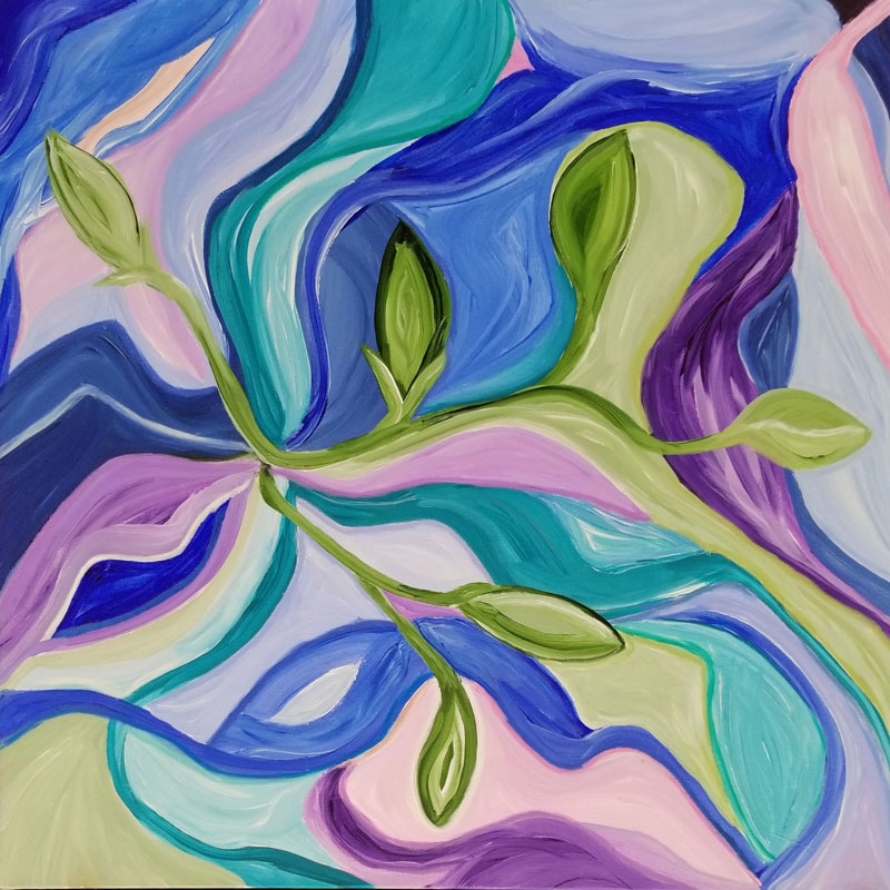 The Listening Canopy, acrylic and oil pastels, 32” x 32”