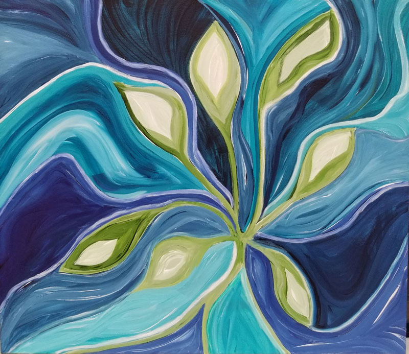 Nocturnal Unfurling, acrylic, 28” x 32”