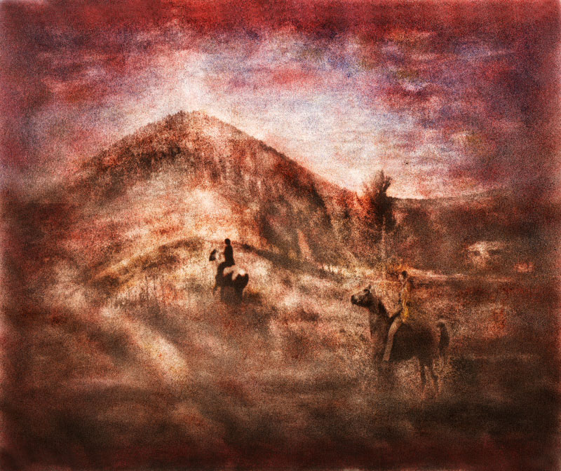 Joyful Ride, mixed media, oil printing, lithography inks, 24" x 20"