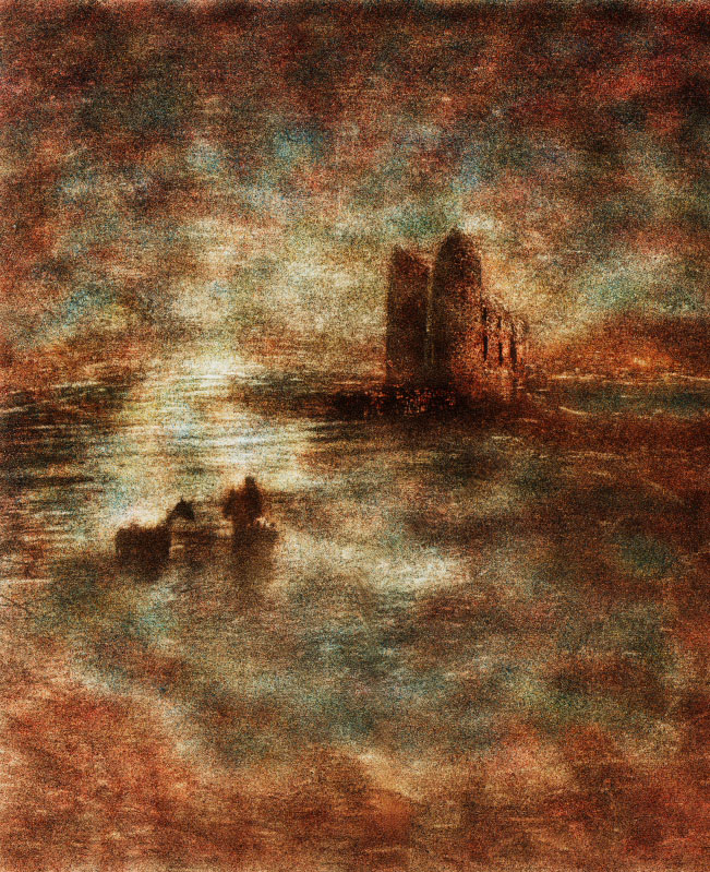Bathing In The Light, mixed media, oil printing, lithography inks, 20" x 24"