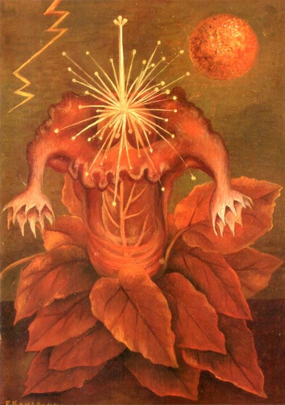 Flower of Life (Flame Flower), Original Title: Flor de la Vida (Flor de llama), oil on masonite, 27.8 x 19.7 cm. Created in 1943. Photo: Public Domain