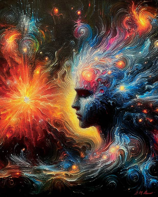 "Divine Consciousness" Fractal Impressionism-Acrylic on Canvas, 15.8" by 19.5"16