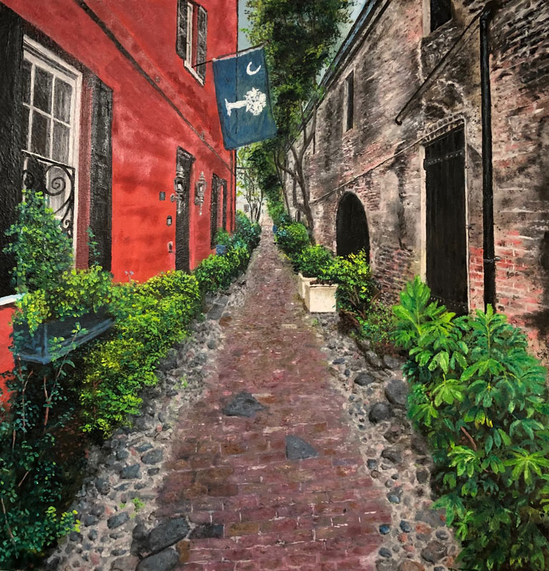 Restored vs Old Building, oil on panel, 12" x 12"