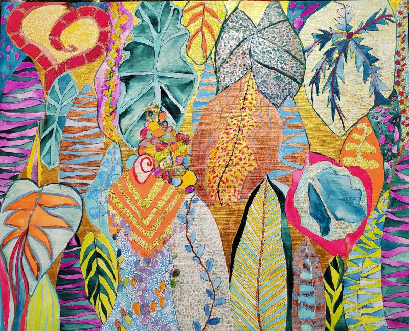 Leaf Dreamland, watercolor on wood panel, 16" x 20"