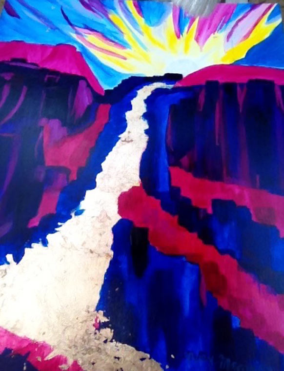 "River of Gold", mixed media,  36" x 28"