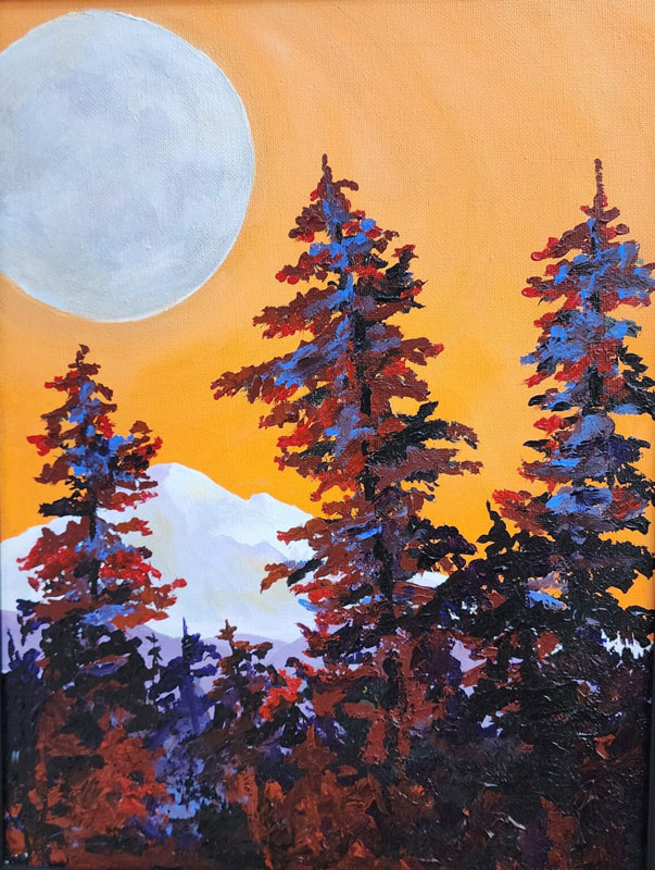 Moon Light on Mountain, acrylic on canvas 12"x16"