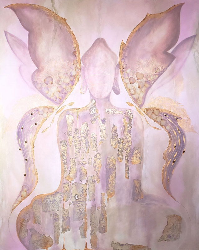 Golden Whispers of The Soul, mixed media, 48″ x 60″