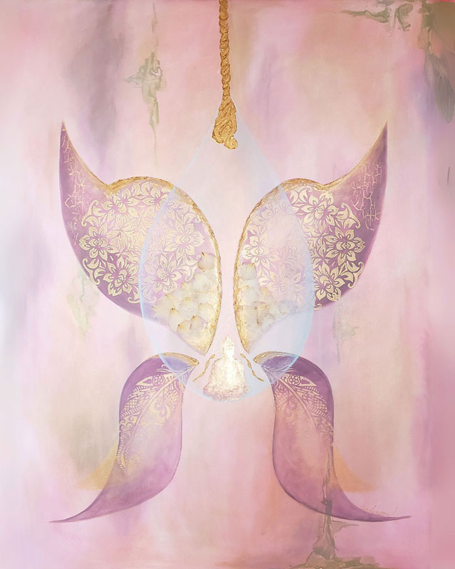 Golden Whisper of The Veil, mixed media, 36" x 48"