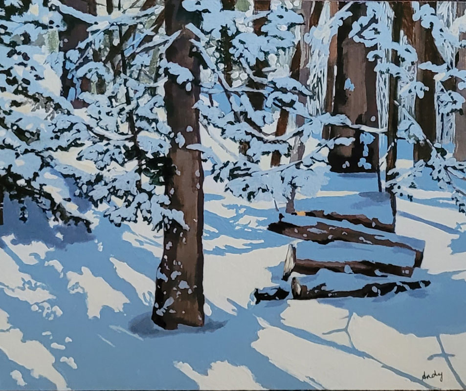 Winter Woodpile, acrylic, 8" x 10"