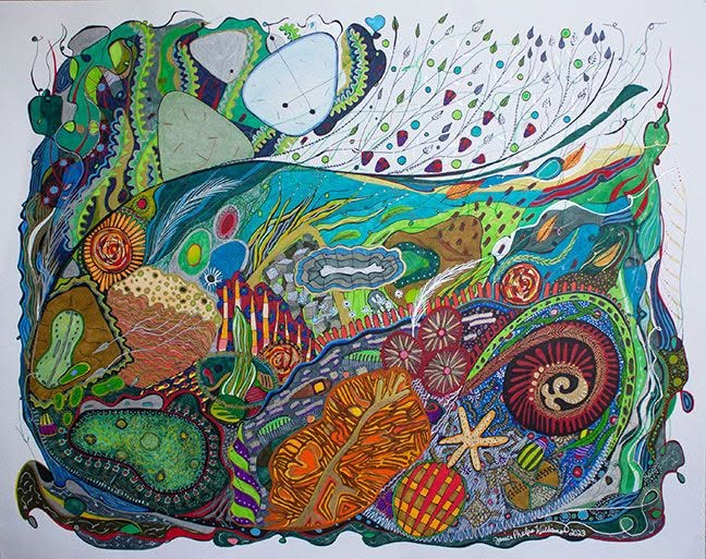 A World of Wonder, ink, metallics, 19″ x 24″