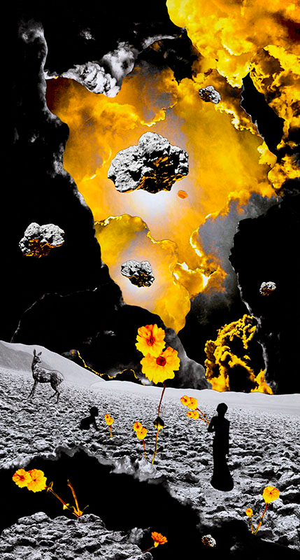 After the Storm, Hybrid analog-digital collage; archival print on aluminum, 26" x 14". Edition of 10.