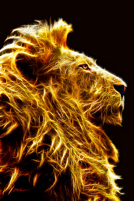 Fire Lion Fractal Impressionism, acrylic on canvas, 24" x 36"